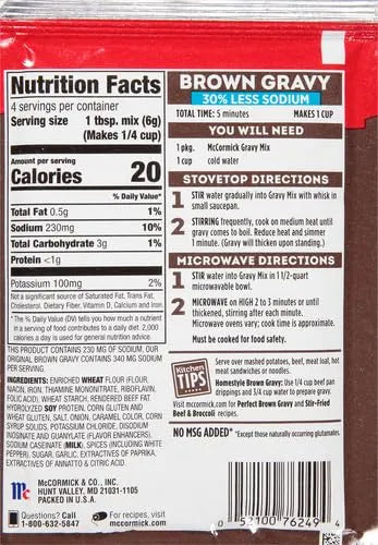 McCormick 30% Less Sodium Brown Gravy Mix, 0.87 oz (Pack of 5)
