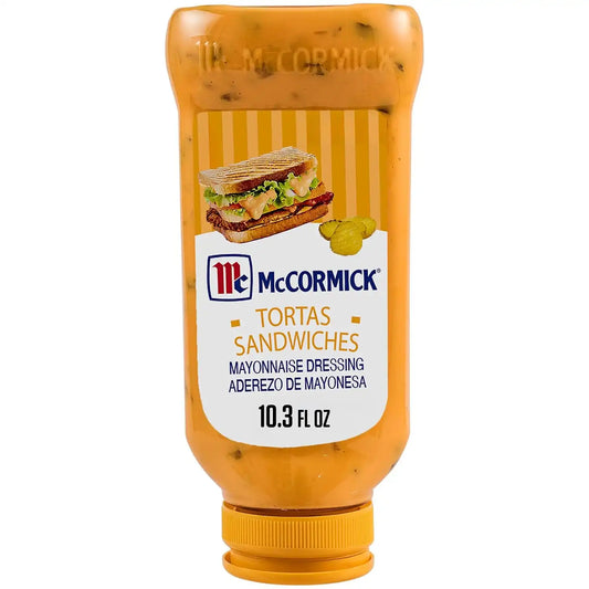 McCormick Mayonnaise Dressing, Tortas Sandwiches, Perfect for Giving Your Favorite Deli Sandwiches a Flavor Boost, A Thick, Creamy Sandwich Spread That Adds a Hint of Lime and Sweet Pickle Flavor, 10.3 fl oz