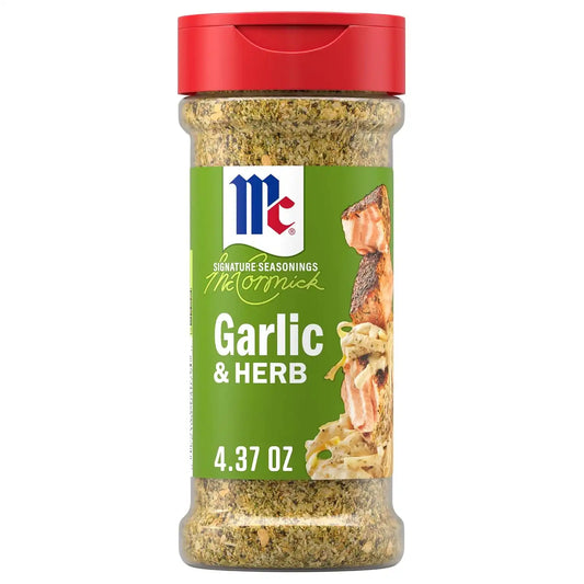 McCormick® Signature Seasonings Garlic & Herb Seasoning, Robust Blend of Onion, Garlic, Black Pepper & Herbs, Shake on Chicken, Pork, Seafood, Pasta & Sauces, Non GMO, Kosher, 4.37 oz