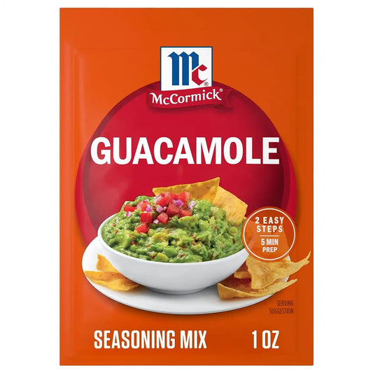 McCormick® Guacamole Seasoning Mix, With Onion, Red Bell Pepper, Sour Cream, Garlic & Jalapeño Pepper, Ready in 5 Minutes, Makes 2 Cups, Serve as a Party Dip with Tortilla Chips, No MSG Added, 1 oz