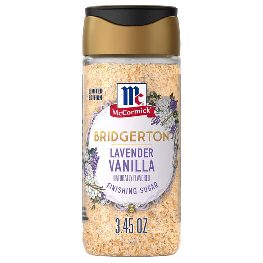McCormick Bridgerton Finishing Sugar, Lavender Vanilla, Limited Edition, Floral Lavender Notes, Smooth Vanilla Flavor, For Cakes, Cocktails, Matcha Tea, and More, 3.45 oz