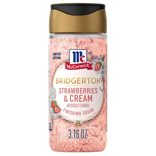 McCormick Bridgerton Finishing Sugar, Strawberries & Cream, Limited Edition, Sweet Strawberry Flavor Infusion, For Desserts, Cocktails, Breakfasts, and More, 3.16 oz