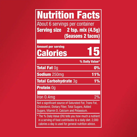 McCormick Taco Seasoning Mix, 30% Less Sodium, No MSG Added, No Artificial Flavors, For Tacos, Nachos, Fajitas and More, 1 oz
