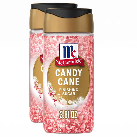 McCormick Finishing Sugar, Candy Cane, Limited Edition, Sweet Peppermint, Iconic Holiday Flavor, For Hot Chocolate, Chocolate Fudge, Bark, Cocktails, and More, 3.81 oz (Pack of 2)