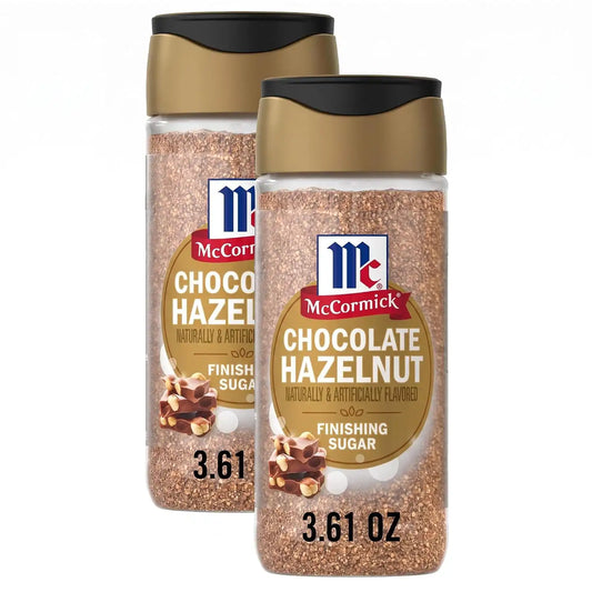 McCormick Finishing Sugar, Chocolate Hazelnut, Limited Edition, Rich Cocoa and Roasted Hazelnut Notes, For Cookies, Ice Cream, Dessert, Beverages, and More, 3.61 oz (Pack of 2)