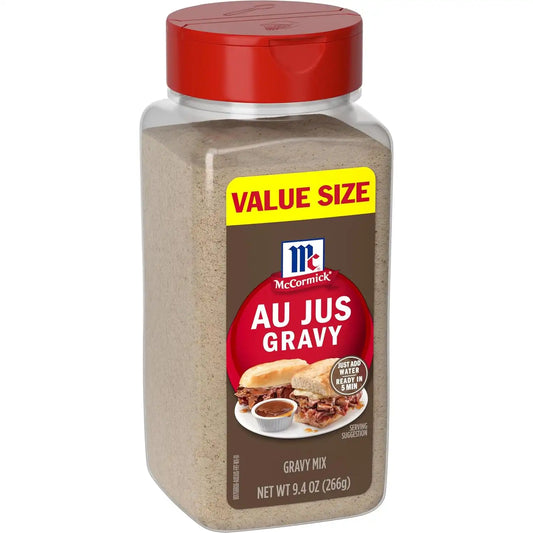 McCormick® Au Jus Gravy Mix, Brown Gravy, Beef Gravy Seasoning Mix, Made with McCormick Spices, No Artificial Flavors and Colors, For Beef Sandwich, Prime Rib, Pit Beef & More, No MSG, 9 oz