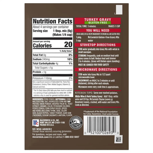 McCormick Turkey Gravy Mix (Gluten Free), 0.88 oz (Pack of 12)