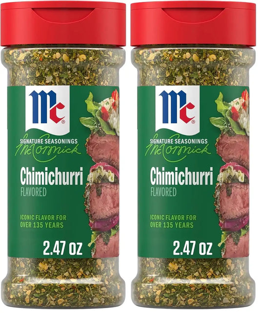 McCormick Seasoning, Chimichurri, Signature Seasonings, No MSG Added, Vibrant Parsley & Zesty Garlic Flavor, Shake On, For Roasted Meats & Veggies, Rice, Sauces & Marinades, 2.47 oz (Pack of 2)