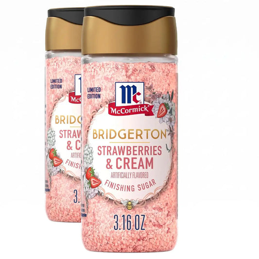 McCormick Bridgerton Finishing Sugar, Strawberries & Cream, Limited Edition, Sweet Strawberry Flavor Infusion, For Desserts, Cocktails, Breakfasts, and More, 3.16 oz (Pack of 2)