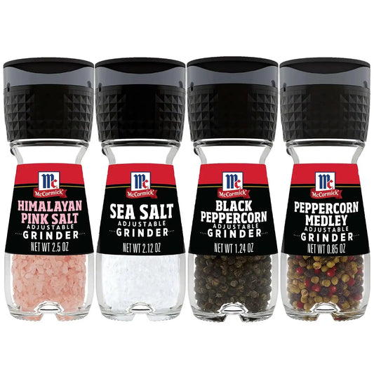 McCormick Grinder Essentials Variety Pack, Non GMO, Varieties Include Black Peppercorn, Himalayan Pink Salt, Peppercorn Medley & Sea Salt, 6.47 oz