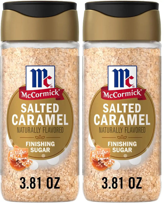 McCormick Finishing Sugar, Salted Caramel, Limited Edition, Creamy Caramel Flavor with a Touch of Salt, For Coffee, Ice Cream, Brownies, Popcorn, Hot Cocoa, and More, 3.81 oz (Pack of 2)