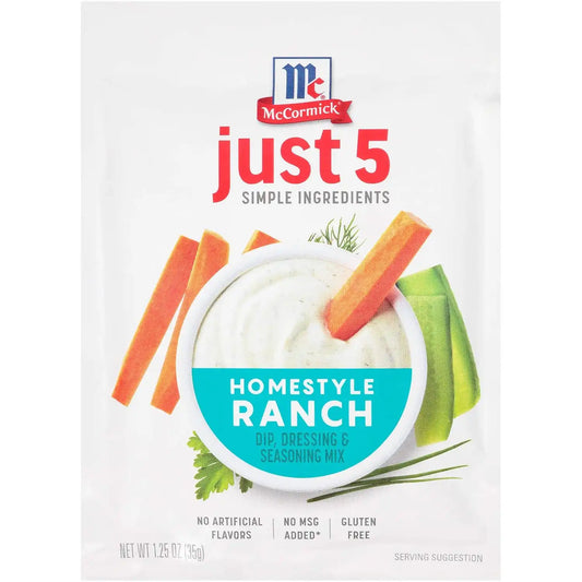 McCormick Just 5 Simple Ingredients Homestyle Ranch Dip, Dressing & Seasoning Mix, 1.25 Oz