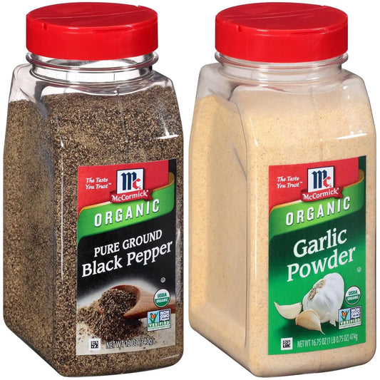 McCormick Organic Pantry Staples Variety Pack, Includes Organic Black Pepper and Organic Garlic Powder, 28.75 oz