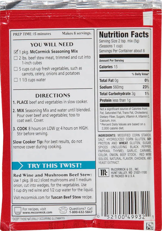 McCormick, Slow Cooker Hearty Beef Stew Seasoning Mix, 1.5 Oz (Pack of 3)