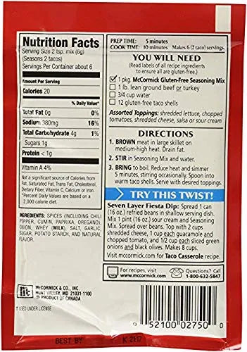 Mccormick Seasoning Mix Gluten-free Taco 1.25oz Pack of 3