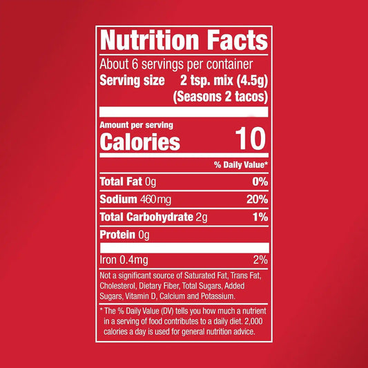 McCormick Taco Seasoning Mix, Mild, No MSG Added, No Artificial Colors or Flavors, For Tacos, Nachos, Fajitas and More, 1 oz