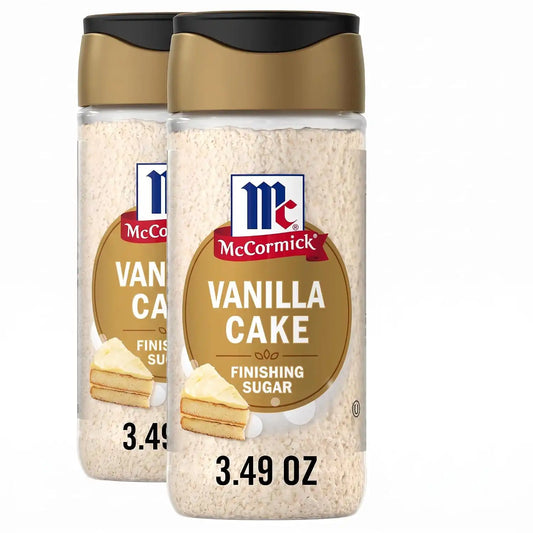 McCormick Finishing Sugar, Vanilla Cake, Warm Vanilla and Buttery Cake Flavors, Add a Touch of Sweetness to Coffee, Treats & More, Garnish Beverages, No Colors From Artificial Sources, 3.49 oz
