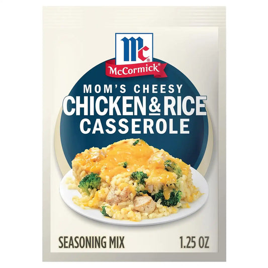 McCormick Seasoning Mix, Mom’s Cheesy Chicken & Rice Casserole, No MSG Added, Long Grain Rice, Cheesy, Easy, Made with Cheddar Cheese, Garlic, and McCormick Spices, 1.25 oz (Pack of 12)