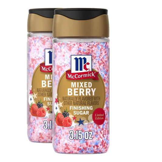 McCormick Finishing Sugar, Mixed Berry, Limited Edition, Sweet Berry Flavors, Sprinkle on Breakfast and Dessert Favorites, Garnish Beverages, 3.15 oz (Pack of 2)