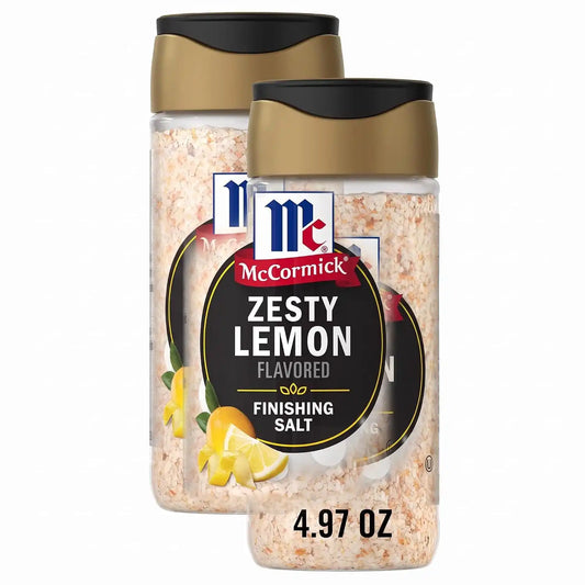 McCormick Finishing Salt, Zesty Lemon, Sea Salt, Lemon Rind, Kosher, The Taste You Trust, For Salads, Fresh Fruit, Grilled Veggies, Pasta Dishes, Fish, Chicken, Seafood & More, 4.97 oz (Pack of 2)
