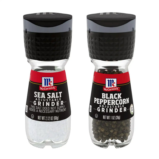McCormick Sea Salt and Black Peppercorn Grinder Set, Table Salt, Black Pepper, Pantry Staple, Adjustable Fine, Medium & Coarse Grind, 11.87 oz