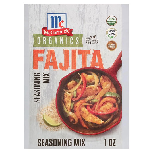McCormick® Organics Fajita Seasoning Mix, Fajitas in Less Than 30 Minutes, Mexican-Style Seasoning Blend, Bold Fajita Flavor, Add to Chicken, Beef, Veggies & More, Organic, Non GMO, Gluten Free, 1 oz