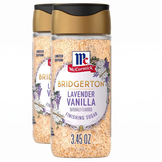 McCormick Bridgerton Finishing Sugar, Lavender Vanilla, Limited Edition, Floral Lavender Notes, Smooth Vanilla Flavor, For Cakes, Cocktails, Matcha Tea, and More, 3.45 oz (Pack of 2)
