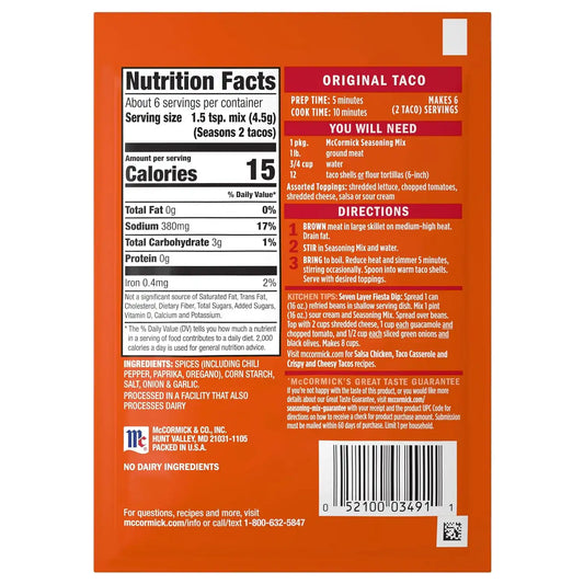 McCormick Original Taco Seasoning Mix, 1 oz (Pack of 3)