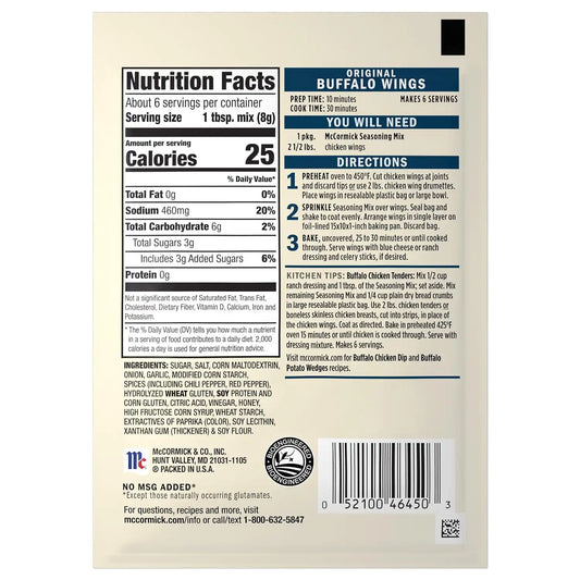 McCormick Original Buffalo Wings Seasoning Mix, 1.6 oz (Pack of 12)