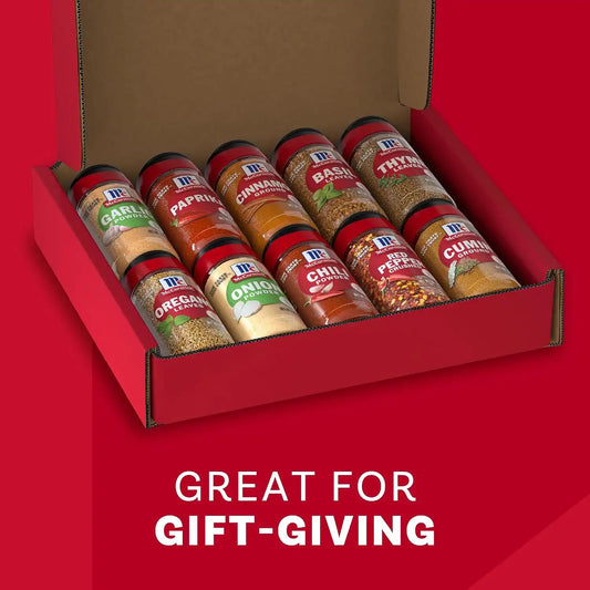 McCormick Spices & Herbs Holiday Essentials Gift Set, Grilling, Baking & Cooking, Rosemary, Thyme, Parsley, Cinnamon, Nutmeg, Allspice, Cloves, Ginger & More, Variety Pack, 10 Count