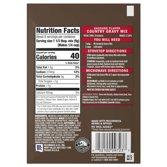 McCormick Sausage Flavor Country Gravy Mix, 2.64 oz (Pack of 8)
