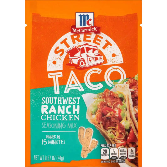 McCormick Street Taco Southwest Ranch Chicken Seasoning Mix, 0.87 oz (Pack of 12)